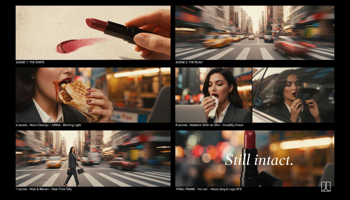 Lipstick AI ad storyboard — Still Intact